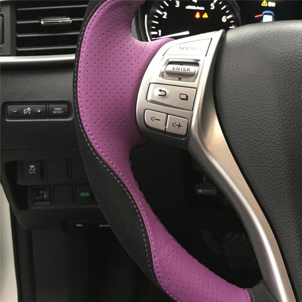 Custom Black Suede Leather Steering Wheel Cover for Nissan Qashqai Rogue Pulsar 2014-2018