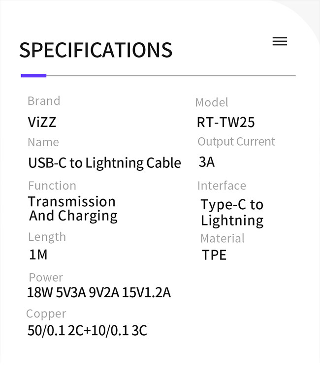 Зарядные кабели USB молнии 3A TW25 PD безопасности Ecofriendly