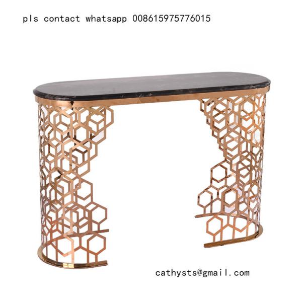 gold-plating stainless steel marble table laser cutting design for hotel lobby