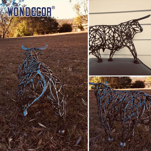 Большое художественное украшение животных на открытом воздухе абстрактная полая скульптура буйвола из нержавеющей стали