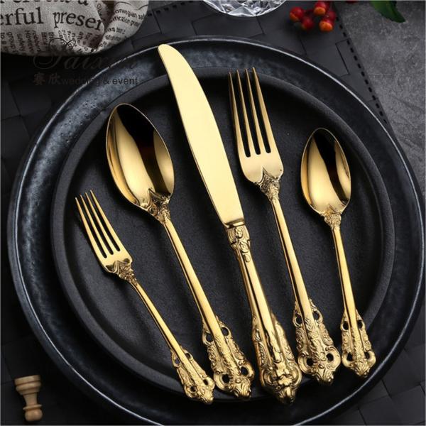 SX-GP-012 Роскошный винтажный нож из нержавеющей стали вилка ложка 4 части набор столовых приборов для свадебного ужина