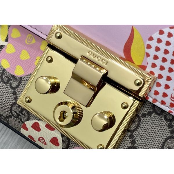 Retro Art Padlock Chain Handbag Monogram Leather Many Stars Love 13cm Width