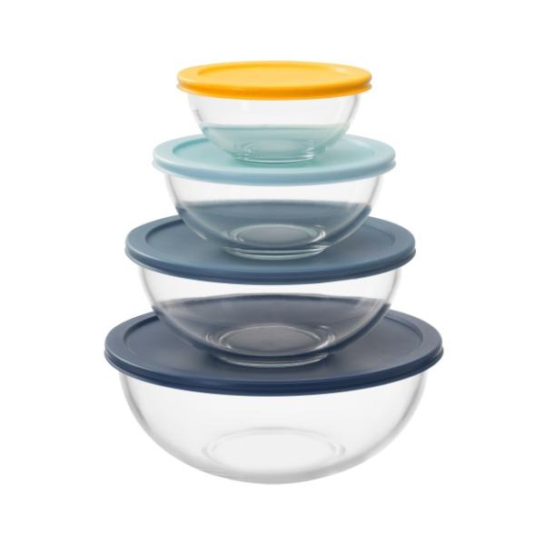 Striped Glass Baking Bowls Clear Glass Mixing Bowls With Simple PE Lid