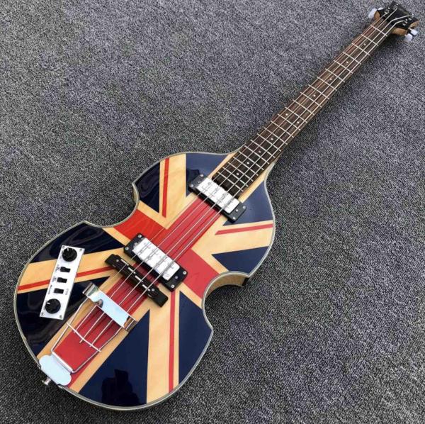 Custom British flag Hofner Violin 4 strings Electric bass guitar BB2 Icon Series Hofner Flame maple vintage CT bass