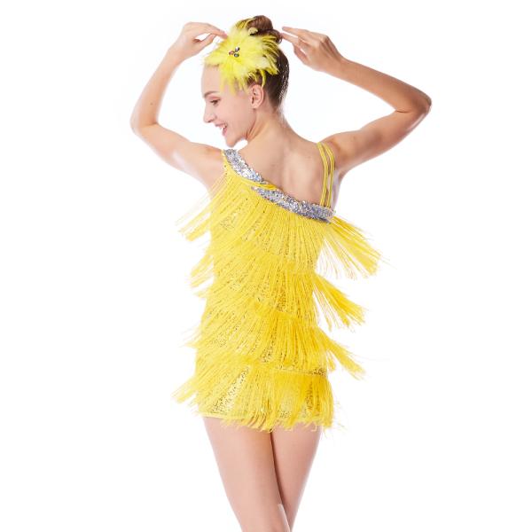 Women Leotard Latin Dance Costumes Diagonal - Neck Royal Blue Tassel Sequins