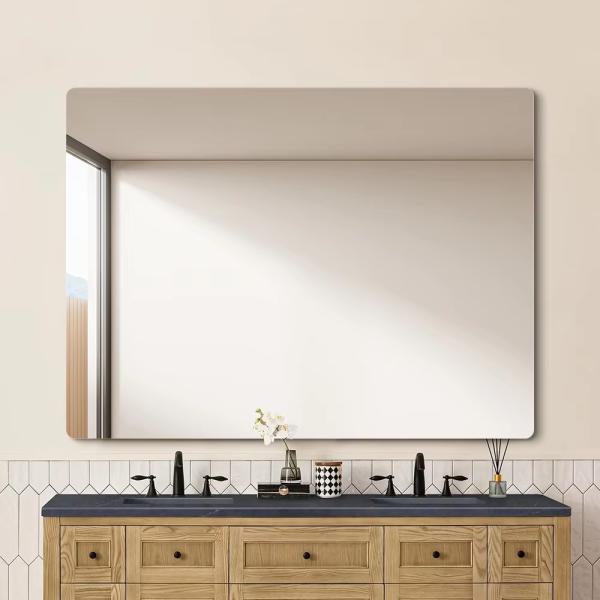 Contemporary Round Corner Square Frameless Mirror Without Light Anti Oxidant Polished Edge