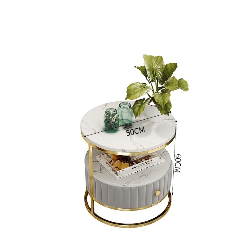 Bedroom Bedside Tables Modern Round Living Room Table with PU Leather Cover Material