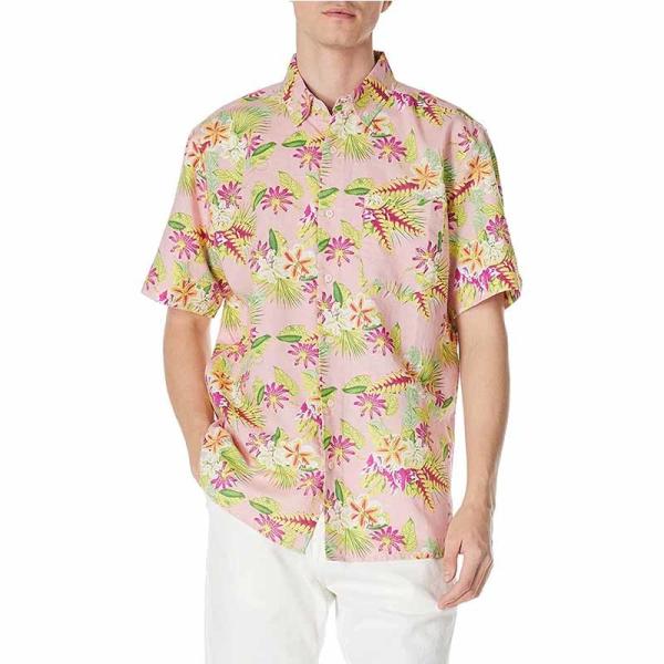 Floral Print Mens Casual Short Sleeve Shirts Button Down 52% Linen 48% Cotton Blend