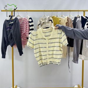 Spring Season Used Short Sleeve Women's Knitted Cardigan Short Sweater Long Sleeves