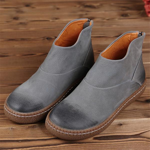 S016 Handmade leather Martin boots 2020 autumn and winter new ethnic style rear zipper non-slip round toe boots short