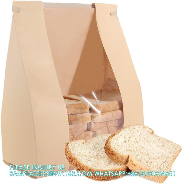 Large Kraft Paper Bread Bags Homemade Bread Loaf Bags 14 X 8.3 X 3.5 With Tin Tie Tab Lock Clear Front Window