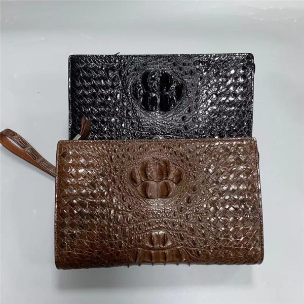 Knitted Designer Genuine Alligator Skin Men Woven Clutch Purse Authentic Crocodile Leather Male  Large Wristlets Bag