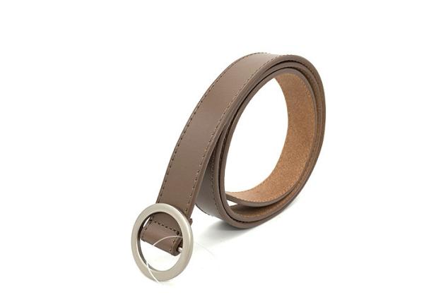 Taupe Women's Fashion Leather Belts For Coat Jeans Round Pearl Plating Buckle