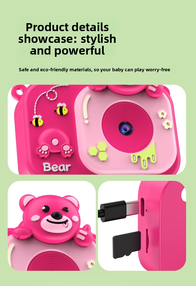 Children's Mini Camera 2-Inch Screen ABS Material Can Take Photos & Videos Play Games HD Children's Toy Cartoon Gift