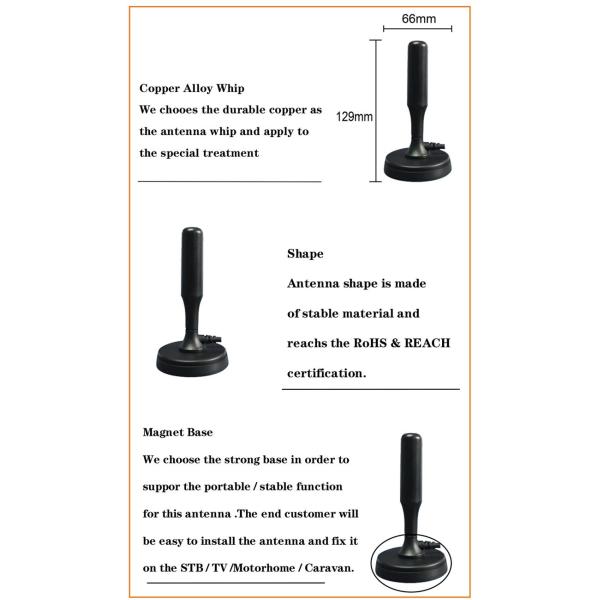 Baiao Portable Vhf Dvb T2 Car Antenna Car Digital Tv Antenna