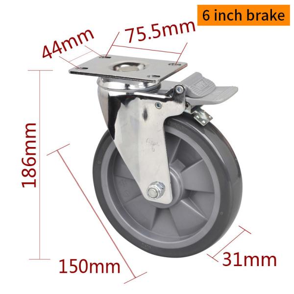 EDL Industrial Plate Swivel Casters 150mm 6inch 130kg Load Chrome Coating