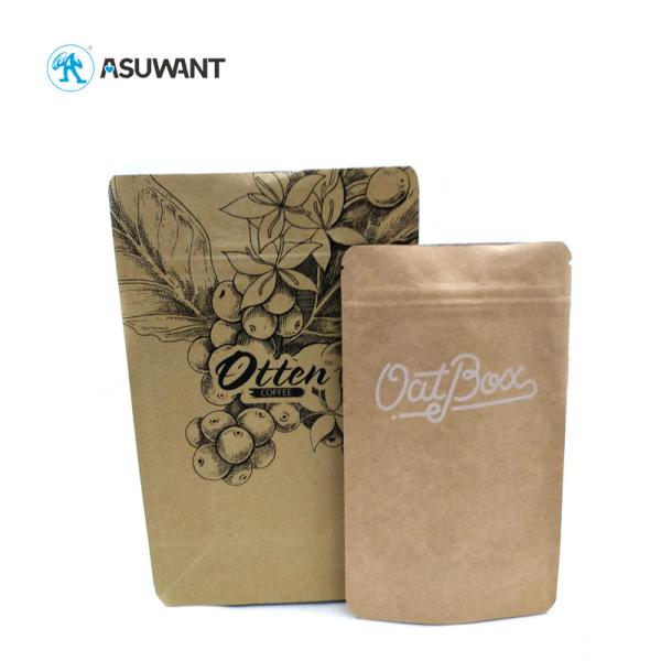 Smell Proof Custom Printed Kraft Paper Bags , Brown Paper Zip Lock Bags For Coffee