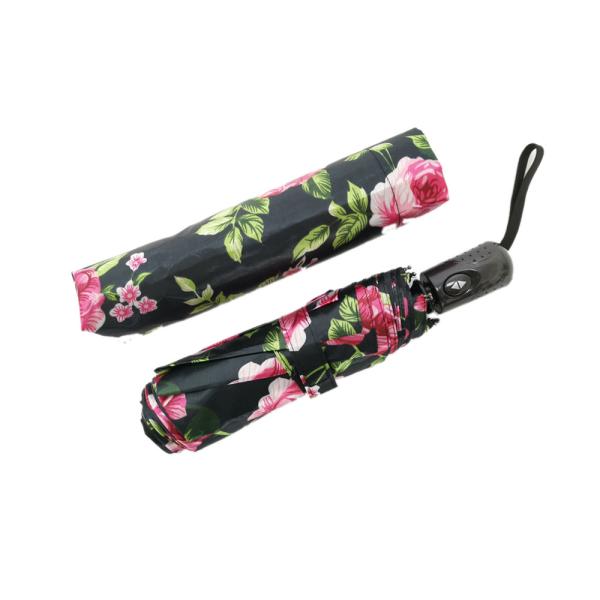 Lady Fashion Flower Print Auto Open Close Umbrella 3 Section Umbrella With Plasitc Handle