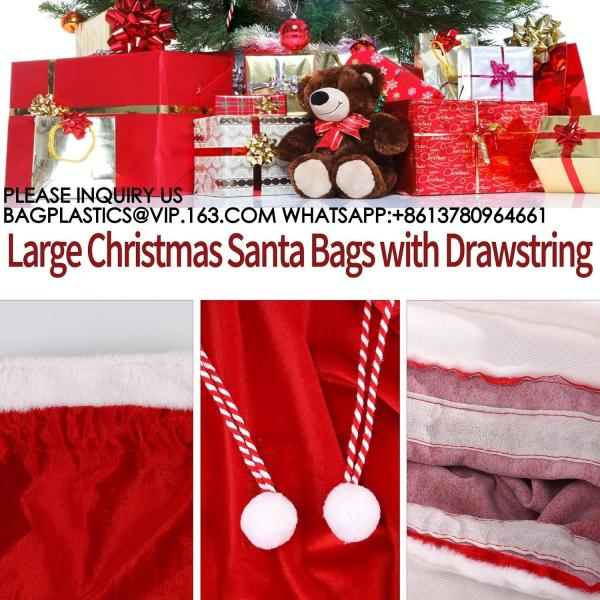 Velvet Bags With Drawstring Large Plush Santa Sack Christmas Gift Bags In 2 Size For Xmas Package Storage Bags
