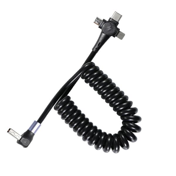 Cable de charge rapide enroulé 3 en 1, USB-C à 8 broches et Micro USB, câble rétractable à trois têtes pour téléphone 3 pieds / 4 pieds / 6 pieds
