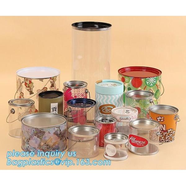 OEM ODM Accepted 680ml Plastic PET Clear Round Can For Mint Storage,Clear 1 gallon PET paint can & lid with metal handle