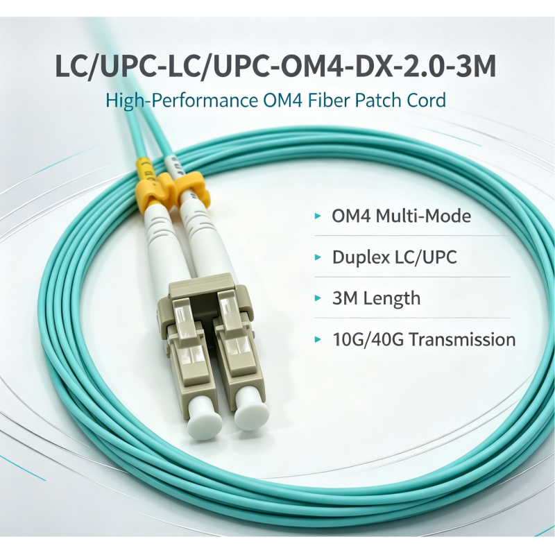 Low Insertion Loss Duplex OM4 Multimode Fiber Patch Cord With LC-UPC To LC-UPC Connectors , 2.0mm Outer Diameter , Length 3M