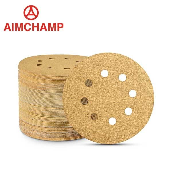 Yellow Aluminum Oxide Hook And Loop Sandpaper 5 Inch 125mm 8 Holes