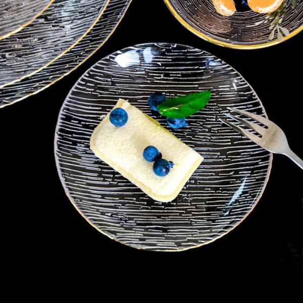 4mm Thick Texture Transparent Glass Plate Cutlery Set