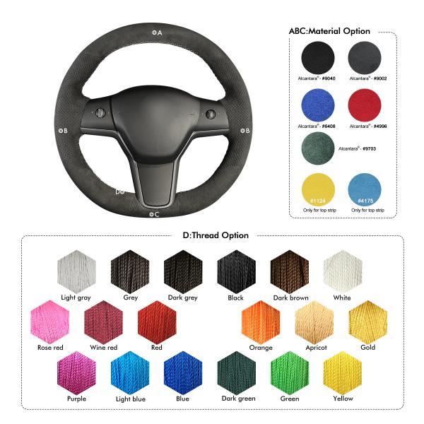Customized Available High Quality Durable Soft Athsuede Hand Sewing Steering Wheel Cover Wrap for Tesla model 3