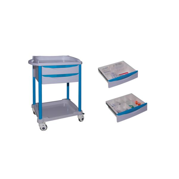Two Shelves Clinical Emergency Nurse Medical Trolley Cart For Hospital Patient Room