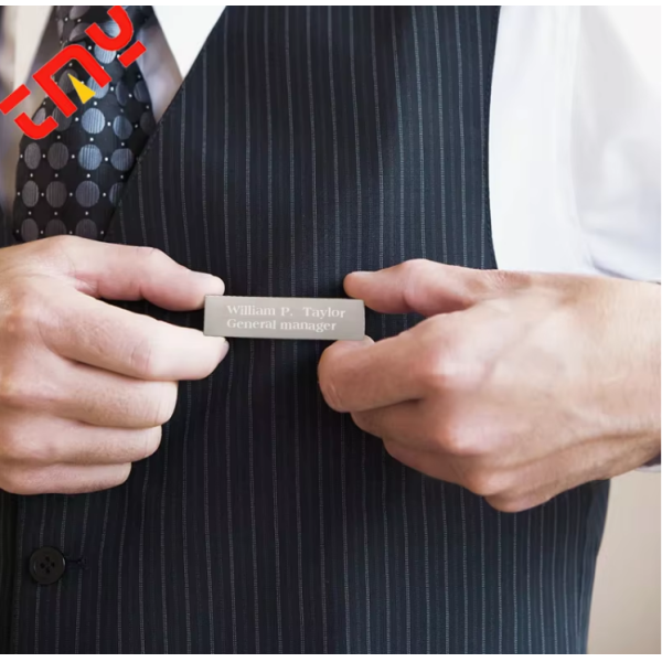Custom Staff Employee Metal  ID Name Tag Badge With Laser Engraving And Magnetic Holder
