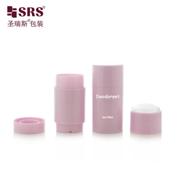 D042 50ML Custom Pink Color Round Shape Plastic Deodorant Stick Container Bottom Filling