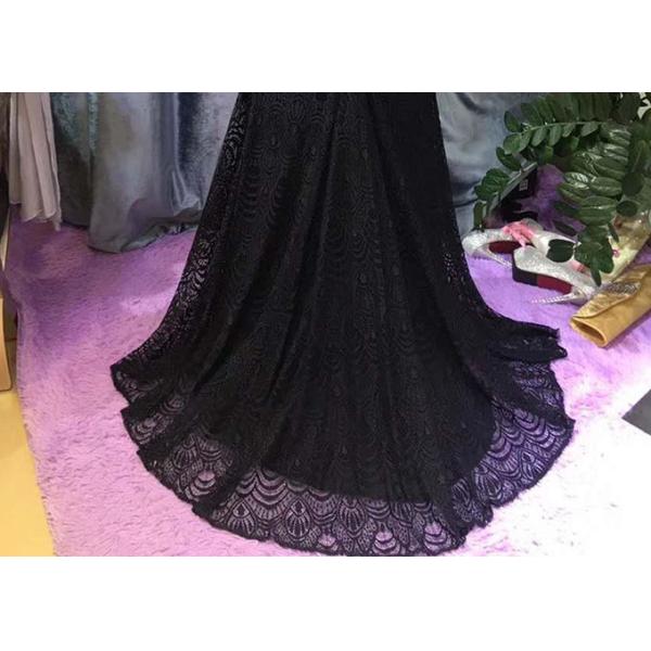 Backless Black Lace Mermaid Prom Dress / Fishtail Waist Beaded Evening Gown