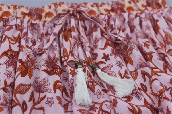 Ladies Fashion Long Printed Wide Trousers With Elastic Waistband of Tassel