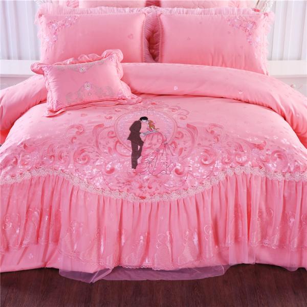 Cuatro piezas de ropa de cama de boda de lujo con edredón impreso y 100% de algodón