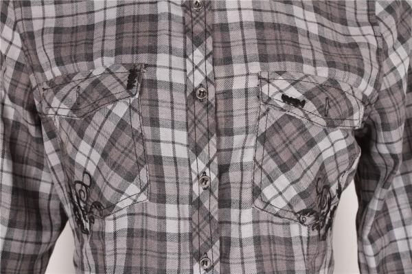 Slim fit grey Ladies Casual Plaid Shirts 56% Cotton 44% Polyester