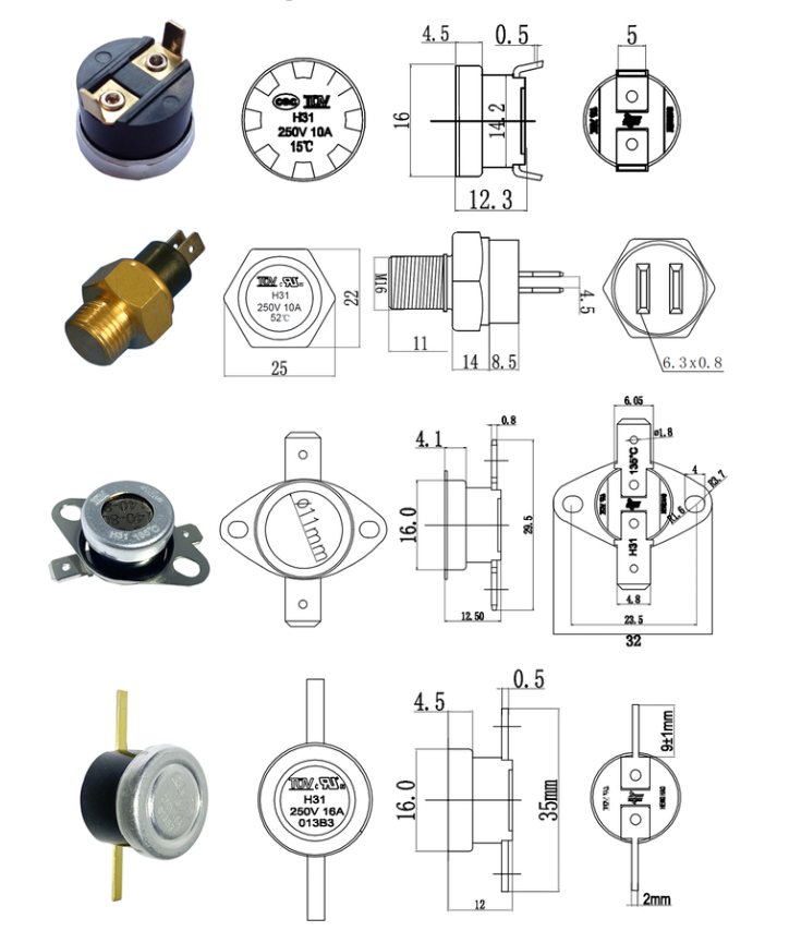 Выключатель H31 250V KSD301 10A 250V Дисковые термостаты быстрого действия, выключатель ограниченного управления низкой температурой H31 250V 10 13C