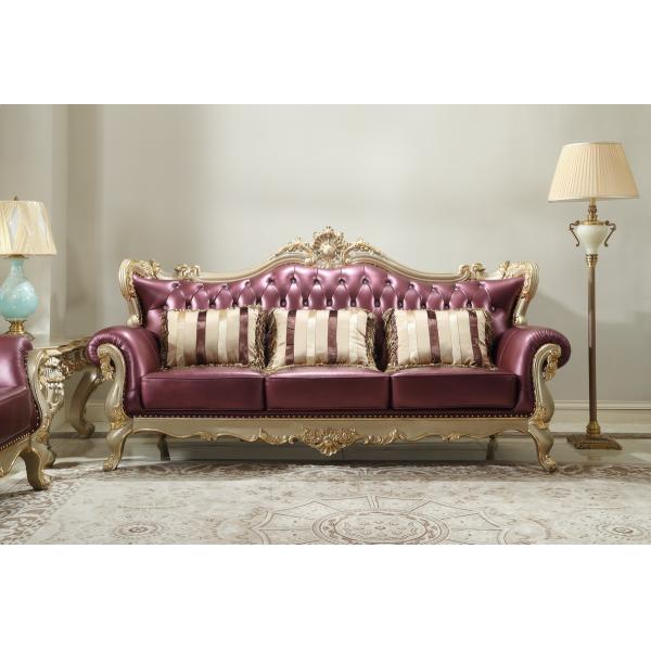 Brown Genuine leather 1+2+3seat Sofa in Classic carving Furniture Sliver color Joyful Ever