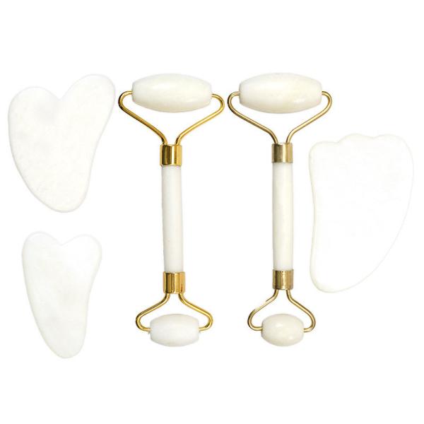 Skin Care Tool Natural White Jade Stone Gua Sha Scraping Board Guasha Face Roller Gift Box Set for Body Muscles Massage