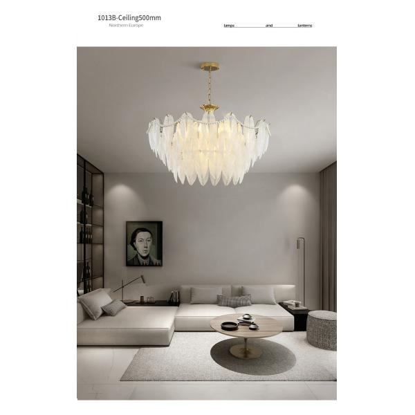 Modern Simple Pearl Feather Glass Chandelier Luxury Living Room Lamp Bedroom Dining Room White Chandelier(WHCY-253)