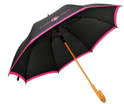 Ladies Wooden Handle Umbrella , Fold Away Umbrella With Curved Wooden Handle 