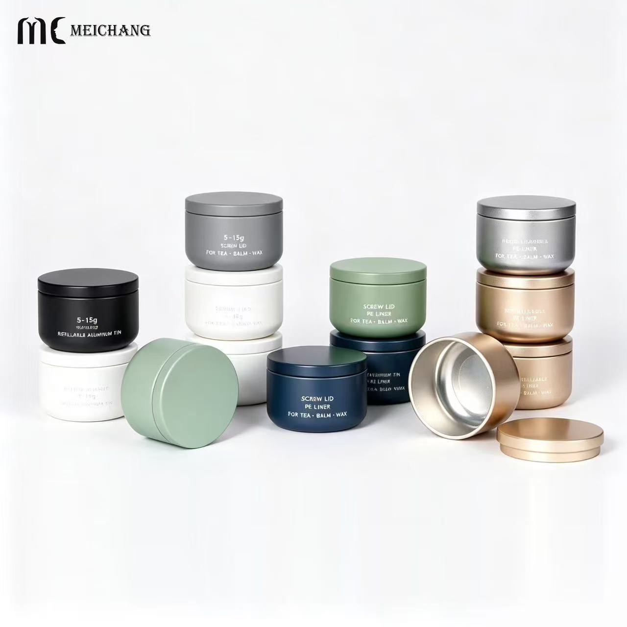 5-15g Refillable Aluminum Tin Jar with Screw-Top Lid for solid balm and skincare packaging(MC-807）