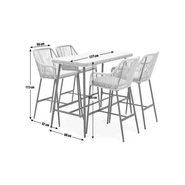 Modern Design AJUNION Metal 4 Seater Garden Bar Set Rattan Weave Outdoor Dining Set