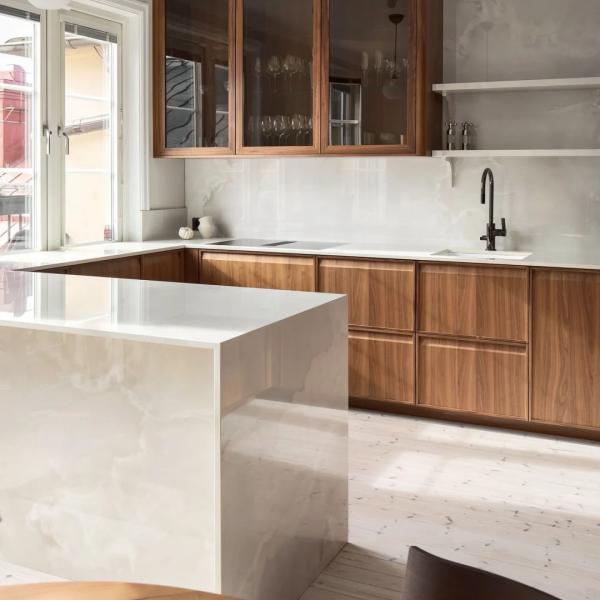 Frame-line Door Panel Kitchen Cabinet Design Cherry Wood Veneer Kitchen Cabinet For Ghana Villa Project