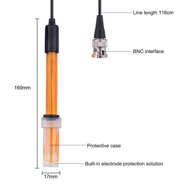 Platinum Needle ORP Probe with BNC Q9 Connector for 0~+1500mv Range Oxidation-Reduction Potential Testing