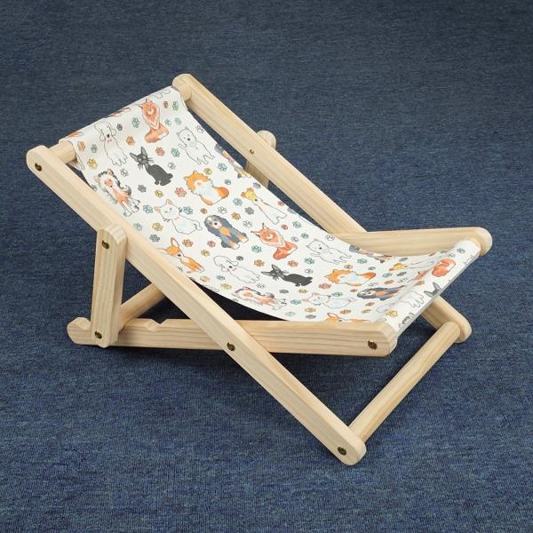 Custom Logo Linen Sublimation Cat Bed Foldable Recliner Solid Wood Cat Sleeping Chair Adjustable Sublimation Pet Bed