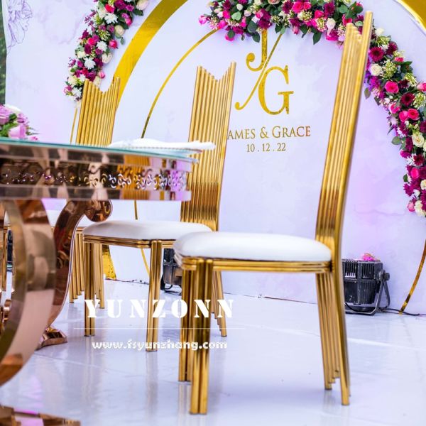 Events Furniture Stainless Steel Gold Frame White Pu High Back Wedding Dining Party Event Banquet Chair for Sale