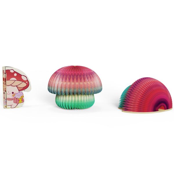Decorative Folding Origami Paper Mushroom Lamp Wooden Base