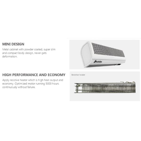 Mini Cross Flow Overhead Air Curtain Compact Over Door Heaters Size 600mm