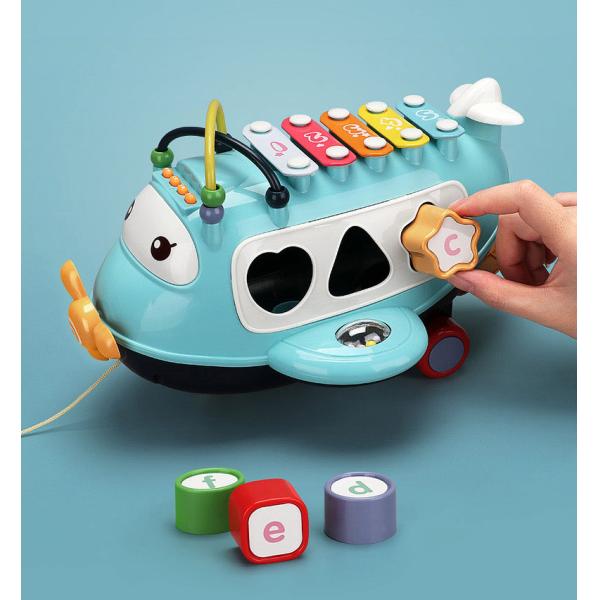 Children's Puzzle Toy Kids Learning Toddler Pull Toy with Piano and Airplane Melodies